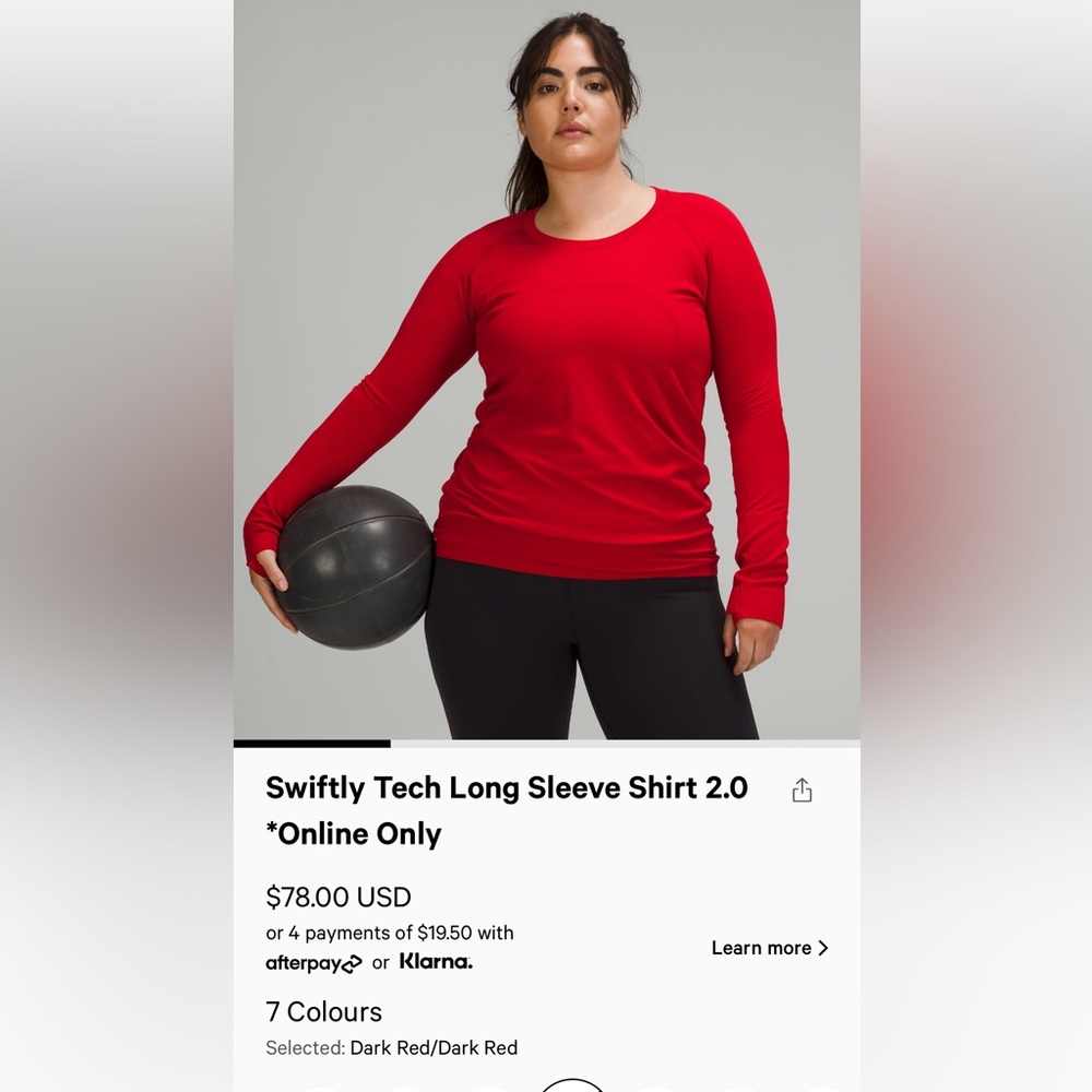 Swiftly dark red long sleeve in size 12.